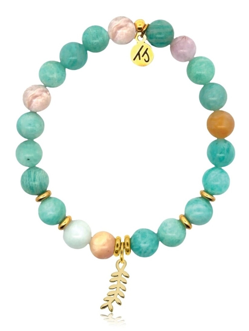 Gold Charm Collection - Multi Amazonite Gemstone Bracelet with Olive Branch Gold